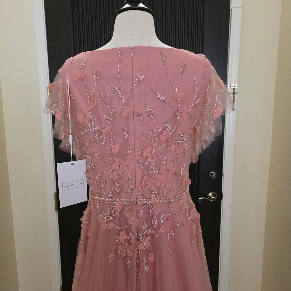 Mac Duggal Formal Pink Maxi Beaded Dress 11224 Tulle Salmon Flowers Gown 16 - Picture 13 of 14